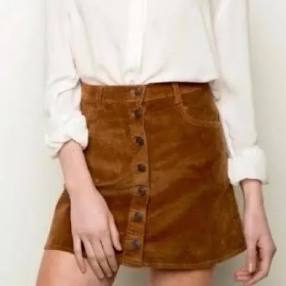 Brandy Melville Dresses & Skirts - Brandy Melville Velvet Button Front Mini Skirt Size S Brown Preppy Academia